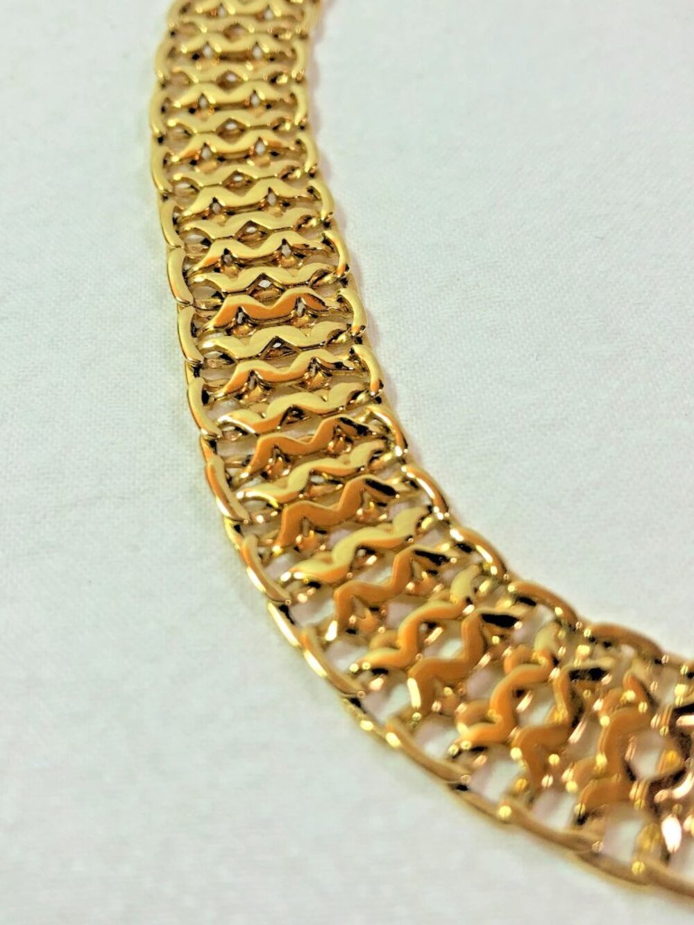 Monet Woven Flat Chain Collar Retro Vintage Gold Toned Necklace 16 Inch - Picture 6 of 11